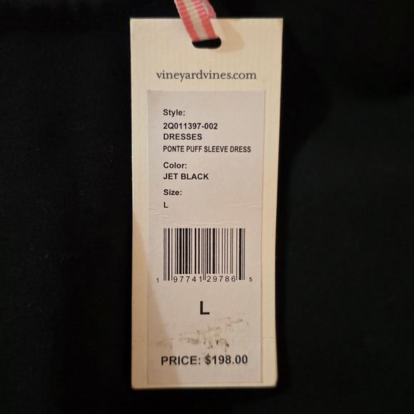 Vineyard Vines Jet Black Ponte Puff Sleeve Dress 2Q011397-002 Womens Large NWT - Picture 10 of 11